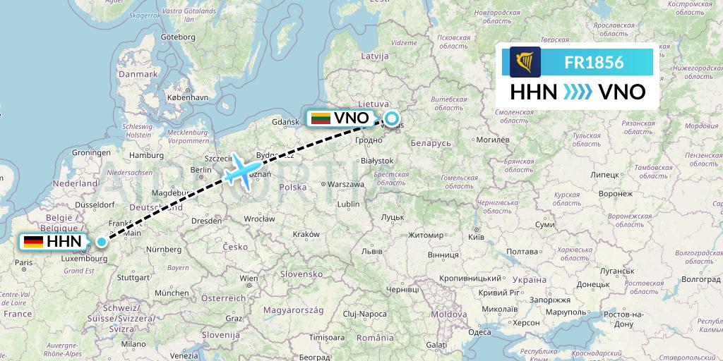 FR1856 Ryanair Flight Map: Hahn to Vilnius