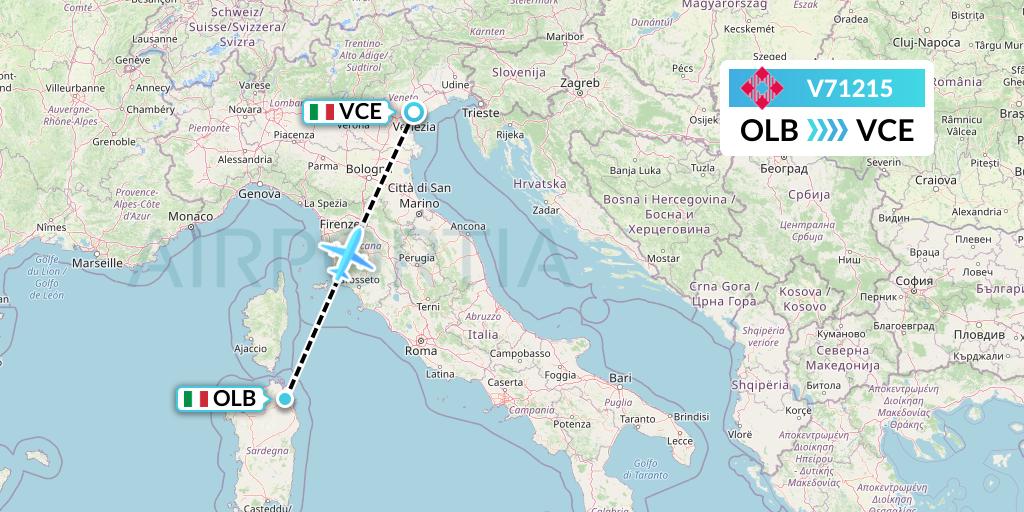 V71215 Volotea Flight Map: Olbia to Venice