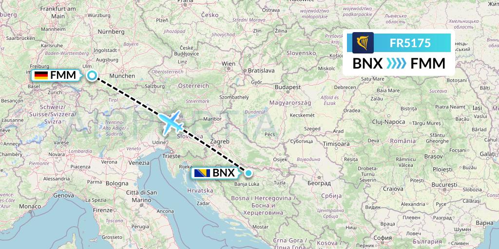 FR5175 Ryanair Flight Map: Banja Luka to Memmingen