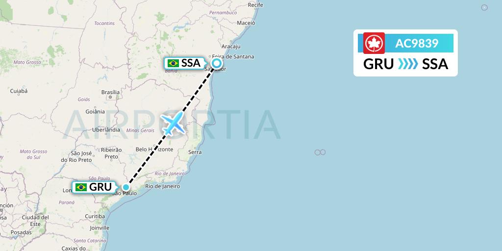 AC9839 Air Canada Flight Map: Sao Paulo to Salvador