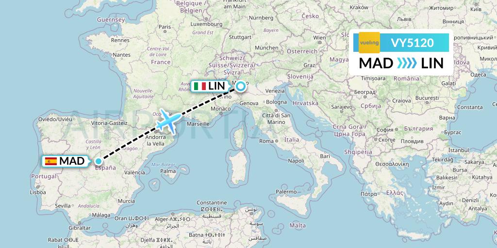 VY5120 Vueling Flight Map: Madrid to Milan