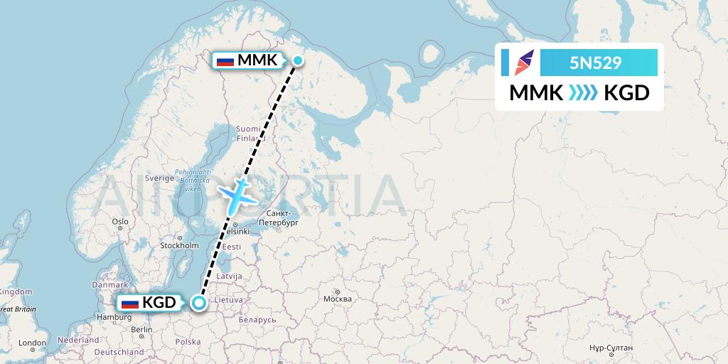 5N529 Nordavia Flight Map: Murmansk to Kaliningrad