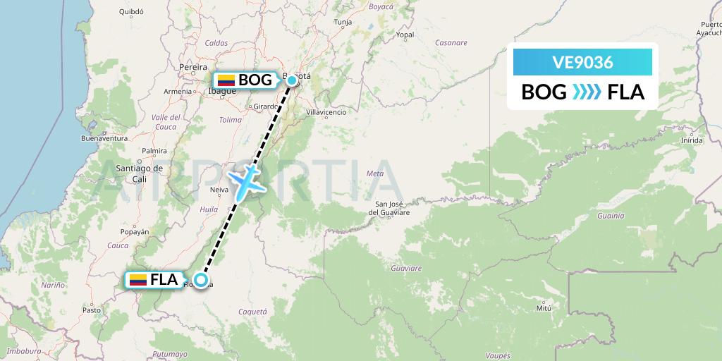 VE9036 Easyfly Flight Map: Bogota to Florencia