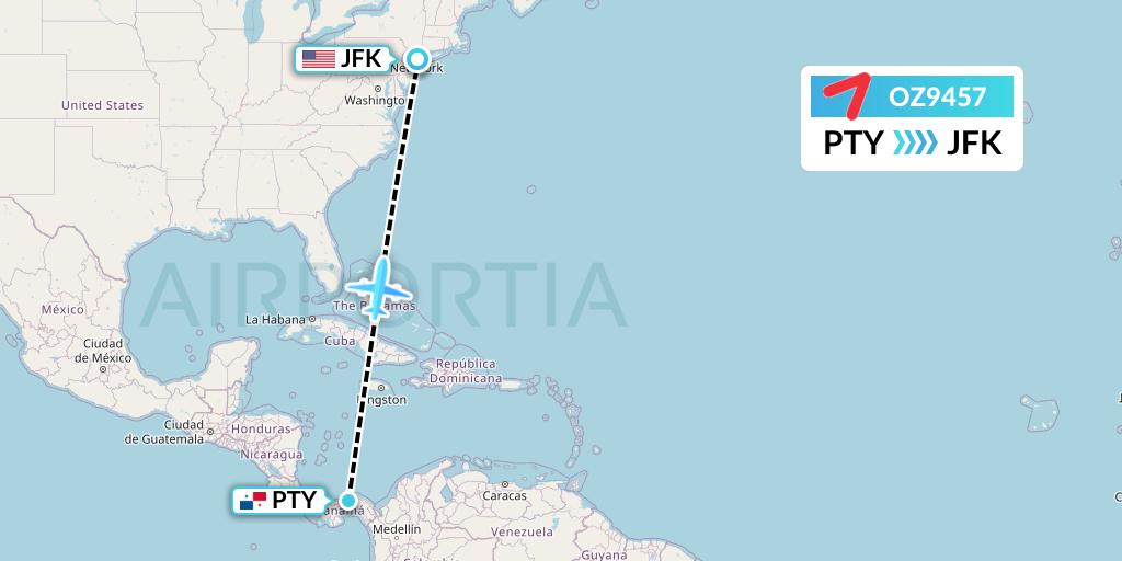 OZ9457 Asiana Airlines Flight Map: Panama City to New York