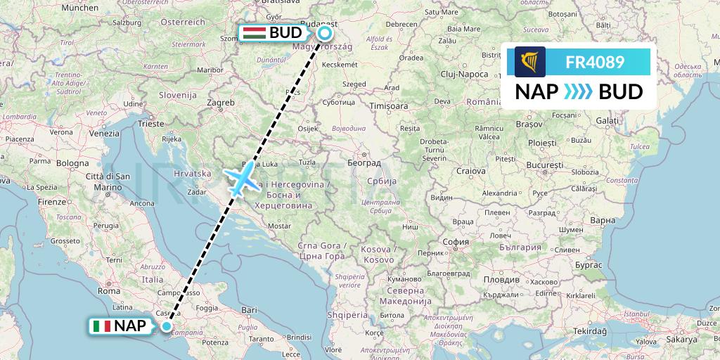 FR4089 Ryanair Flight Map: Naples to Budapest