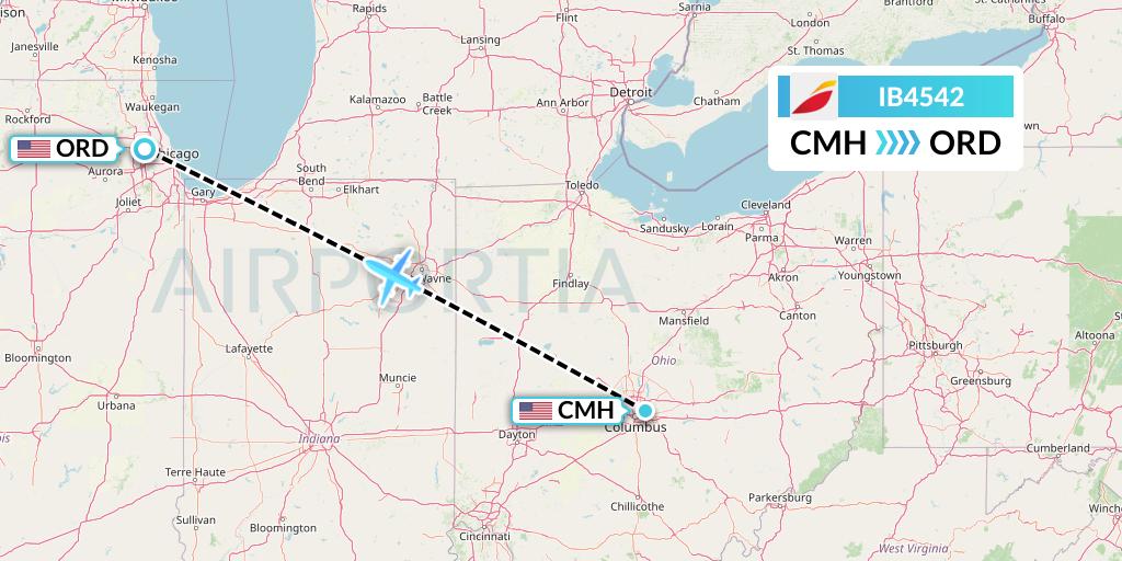 IB4542 Iberia Flight Map: Columbus to Chicago