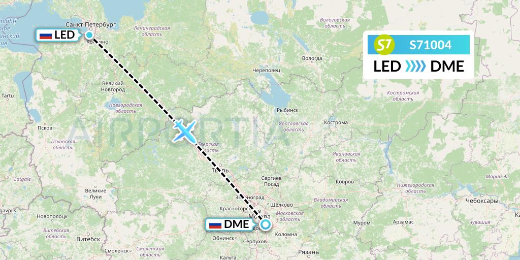 S71004 S7 Airlines Flight Map: St. Petersburg to Moscow