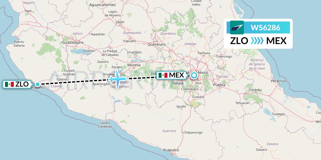 WS6286 WestJet Flight Map: Manzanillo to Mexico City