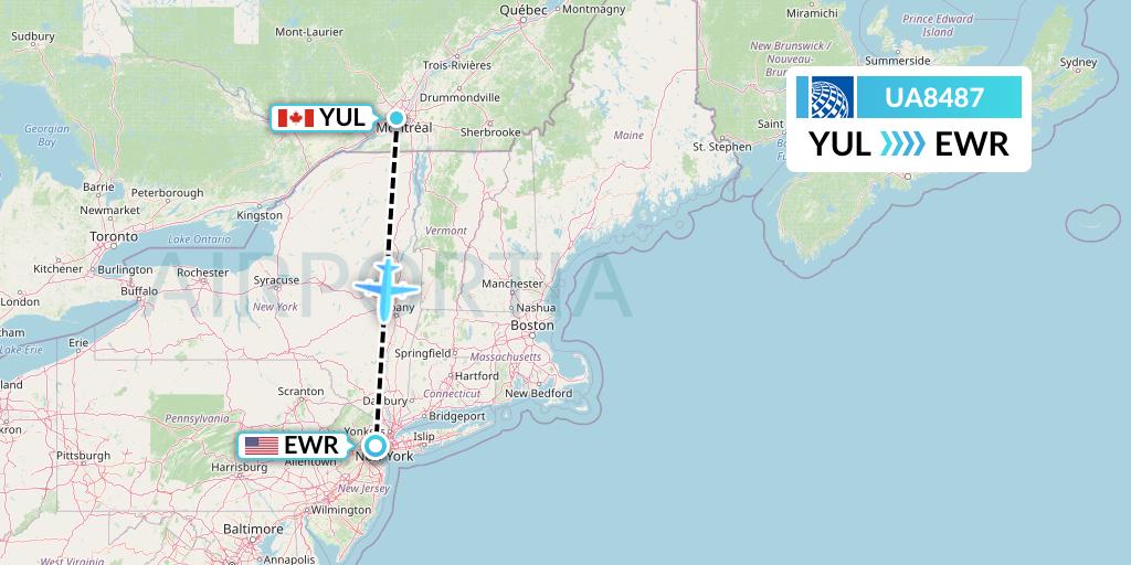 UA8487 United Airlines Flight Map: Montreal to New York