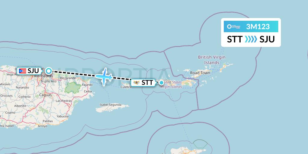 3M123 Silver Airways Flight Map: St. Thomas to San Juan