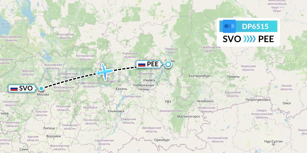 DP6515 Pobeda Flight Map: Moscow to Perm