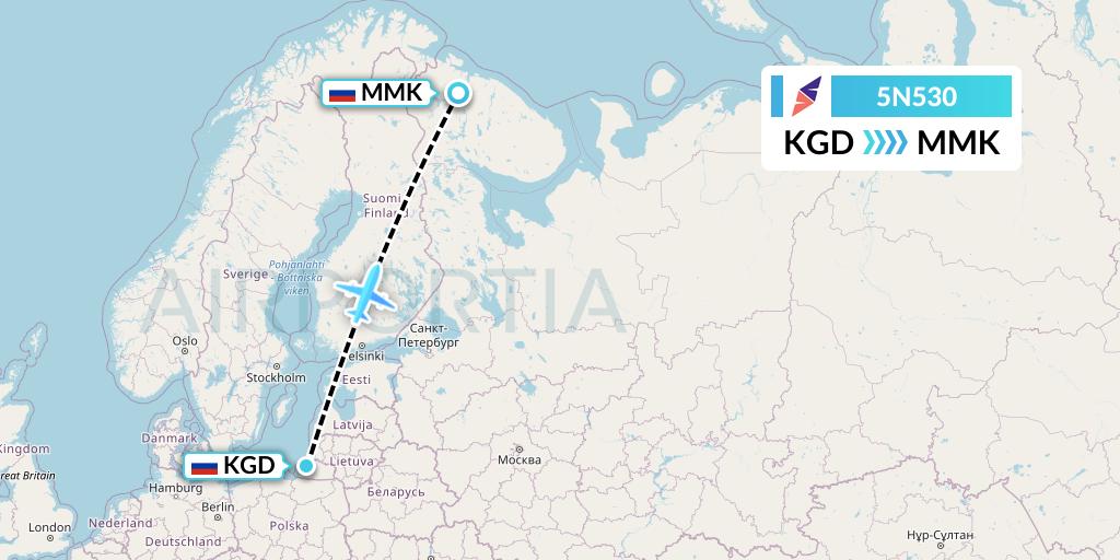 5N530 Nordavia Flight Map: Kaliningrad to Murmansk