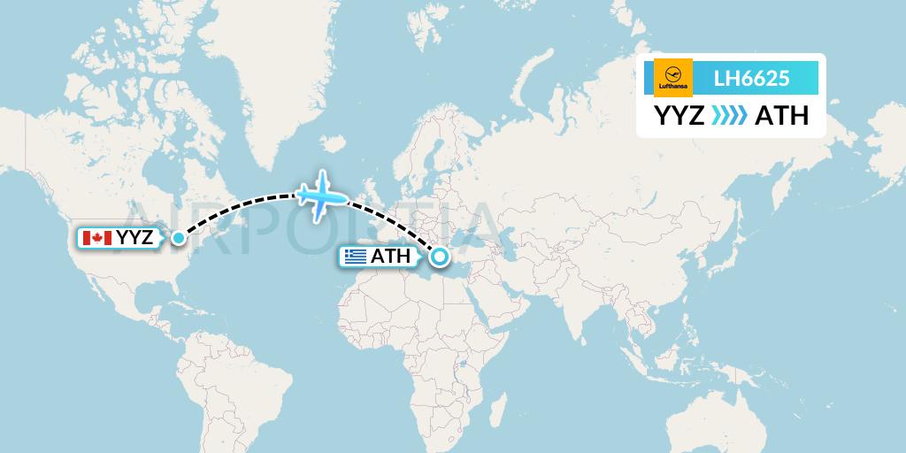 LH6625 Lufthansa Flight Map: Toronto to Athens