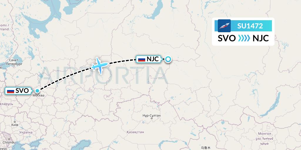 SU1472 Aeroflot Flight Map: Moscow to Nizhnevartovsk