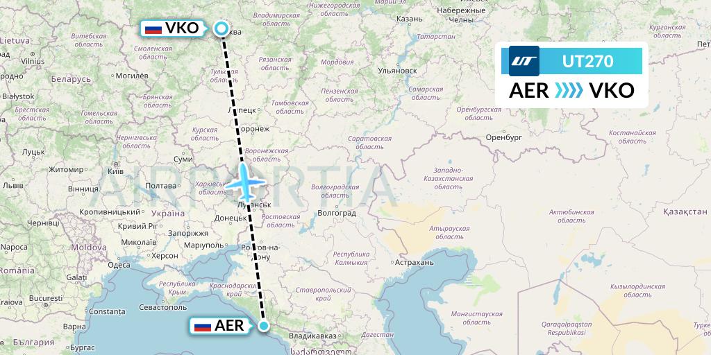 UT270 UTair Flight Map: Sochi to Moscow