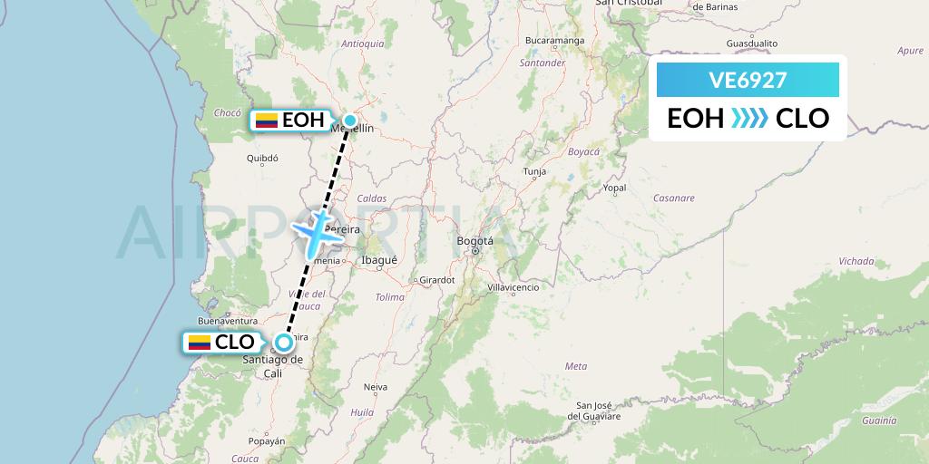 VE6927 Easyfly Flight Map: Medellin to Cali