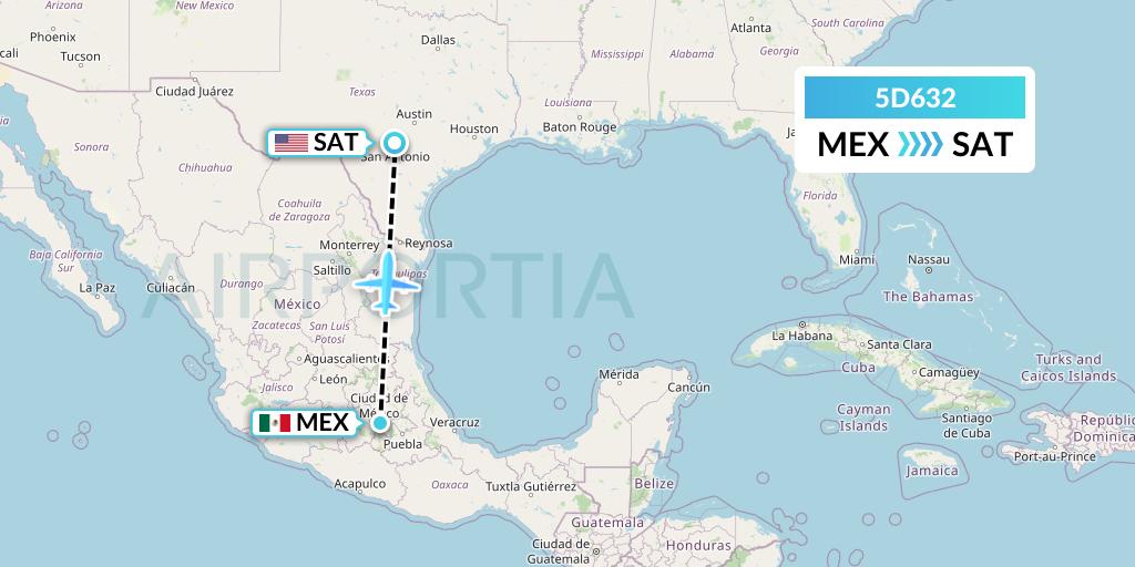 5D632 Aeromexico Connect Flight Map: Mexico City to San Antonio