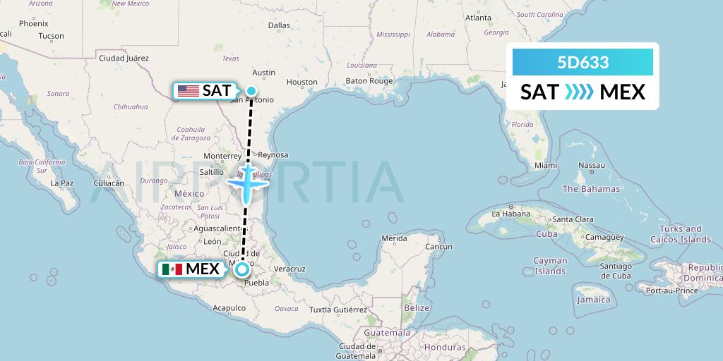 5D633 Aeromexico Connect Flight Map: San Antonio to Mexico City