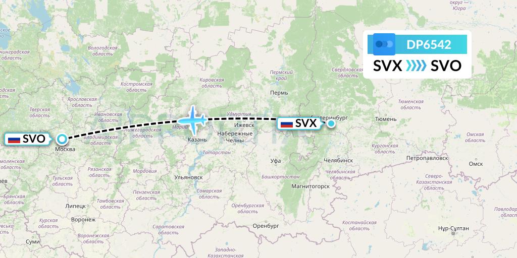 DP6542 Pobeda Flight Map: Yekaterinburg to Moscow