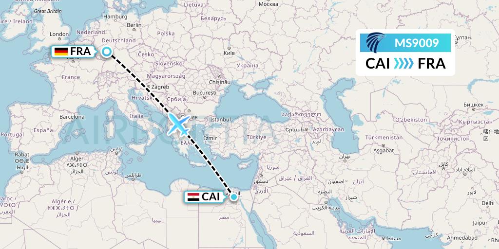 MS9009 EgyptAir Flight Map: Cairo to Frankfurt