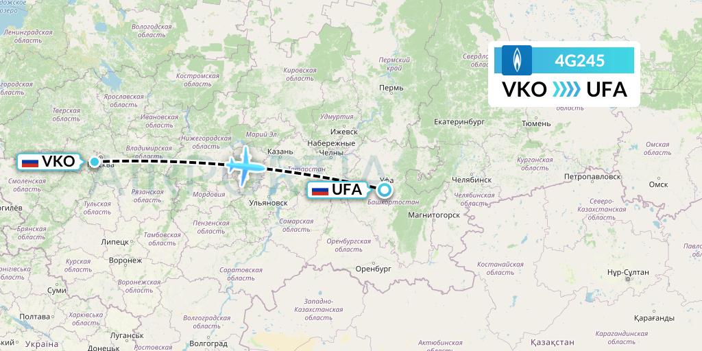 4G245 Gazpromavia Flight Map: Moscow to Ufa