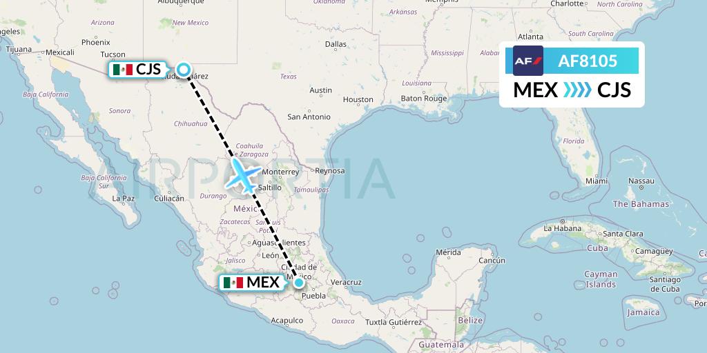 AF8105 Air France Flight Map: Mexico City to Ciudad Juarez