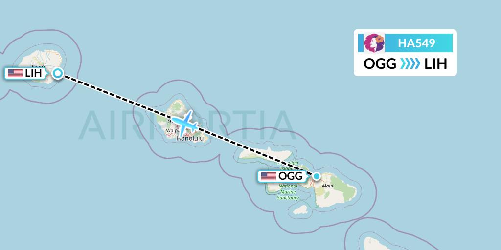 HA549 Hawaiian Airlines Flight Map: Kahului to Lihue