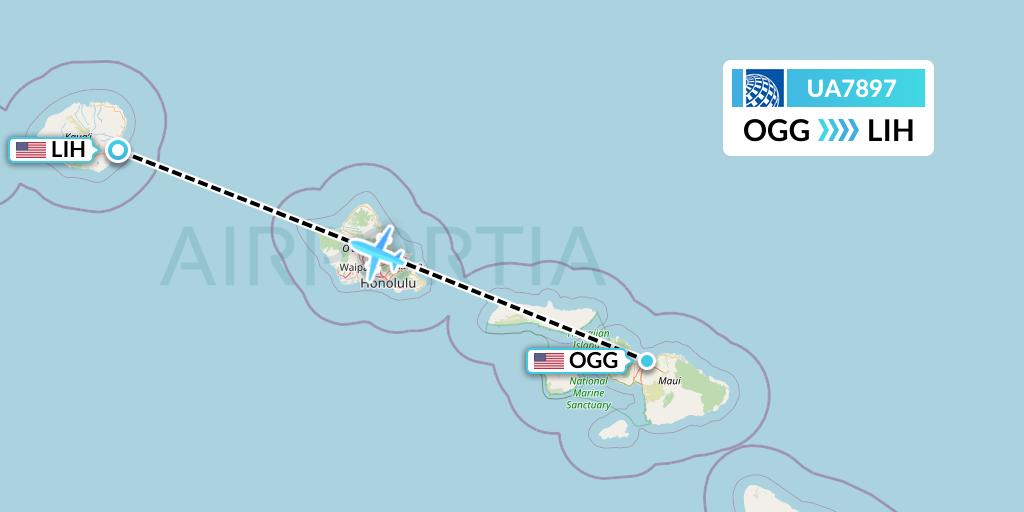 UA7897 United Airlines Flight Map: Kahului to Lihue