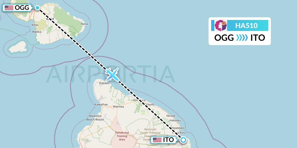 HA510 Hawaiian Airlines Flight Map: Kahului to Hilo