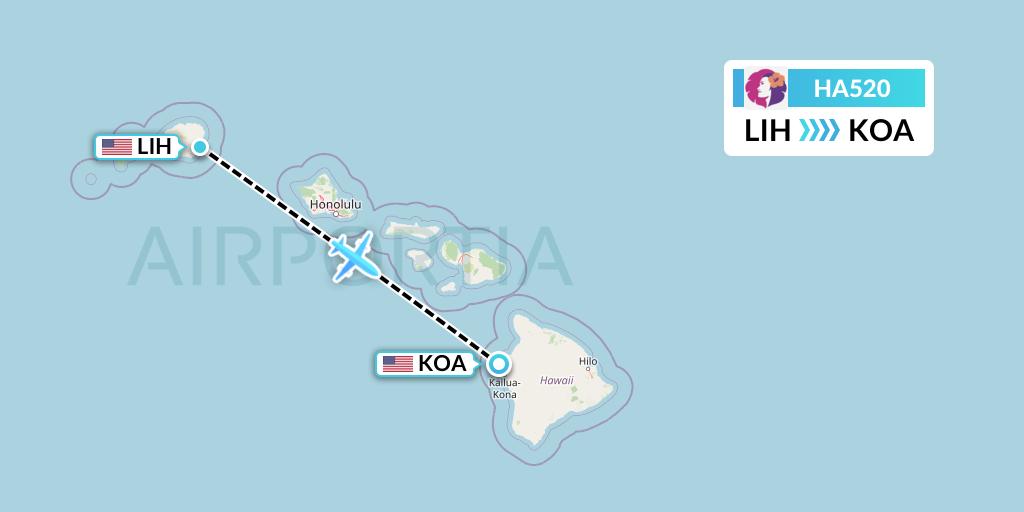 HA520 Hawaiian Airlines Flight Map: Lihue to Kailua-Kona