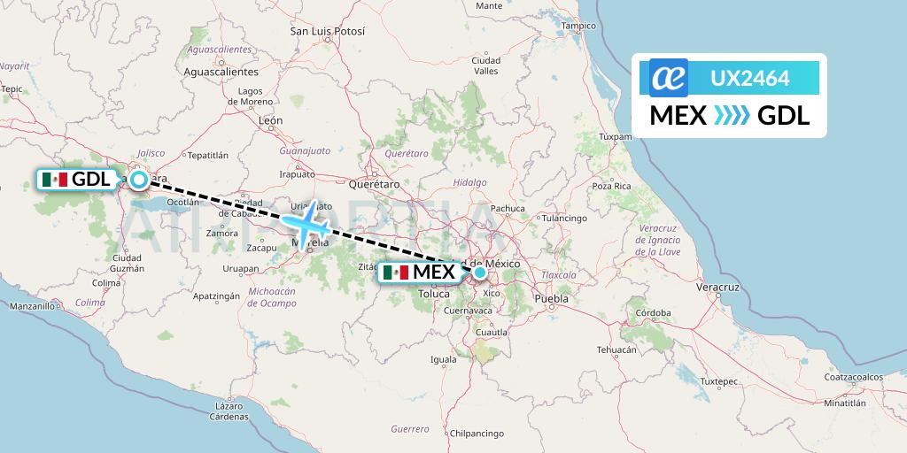 UX2464 Air Europa Flight Map: Mexico City to Guadalajara