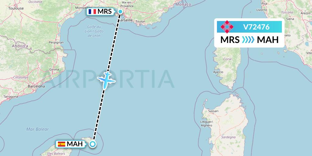 V72476 Volotea Flight Map: Marseille to Mahon