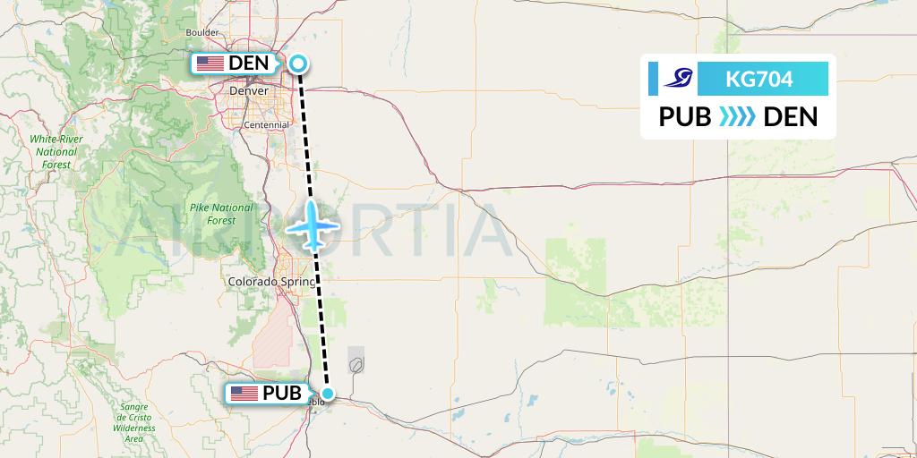 KG704 Key Lime Air Flight Map: Pueblo to Denver