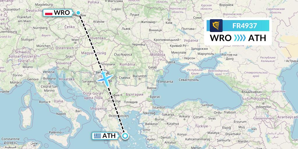 FR4937 Ryanair Flight Map: Wroclaw to Athens