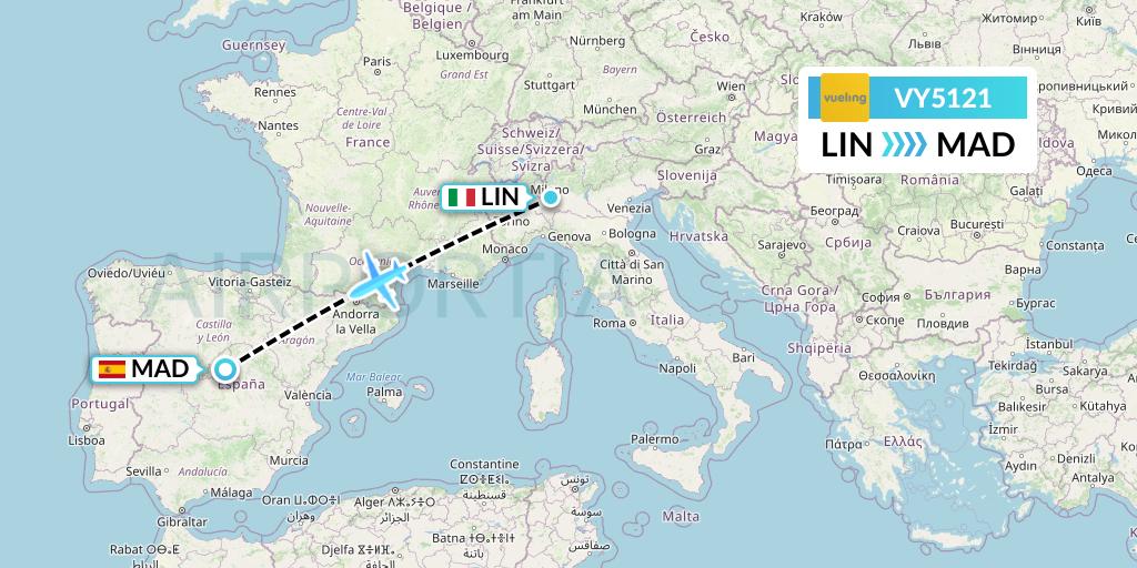 VY5121 Vueling Flight Map: Milan to Madrid