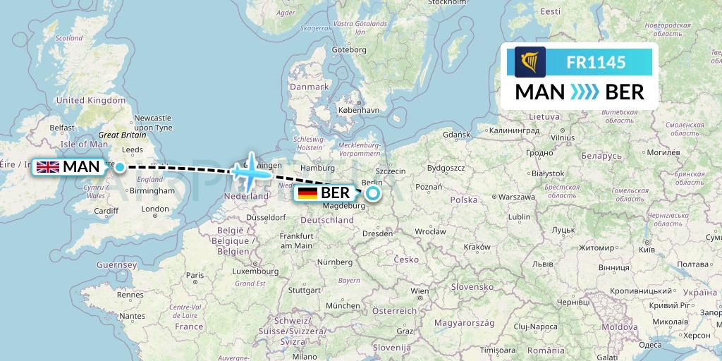 FR1145 Ryanair Flight Map: Manchester to Berlin
