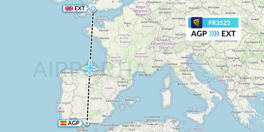 FR3523 Ryanair Flight Map: Malaga to Exeter