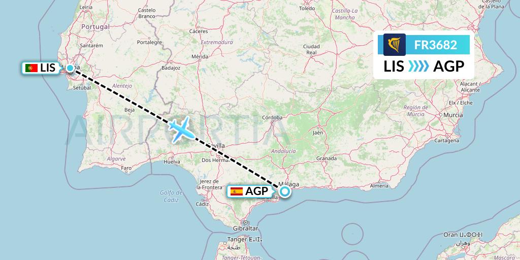 FR3682 Ryanair Flight Map: Lisbon to Malaga