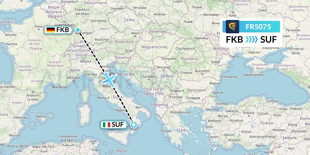 FR5075 Ryanair Flight Map: Karlsruhe/Baden-Baden to Lamezia Terme