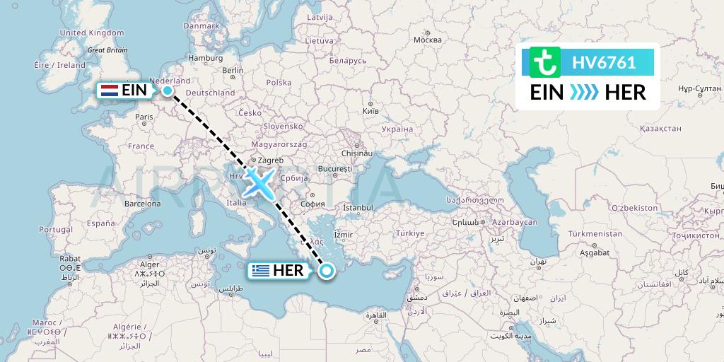 HV6761 Transavia Flight Map: Eindhoven to Heraklion