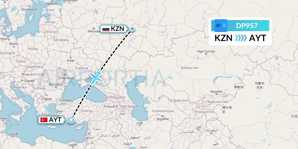 DP957 Pobeda Flight Map: Kazan to Antalya