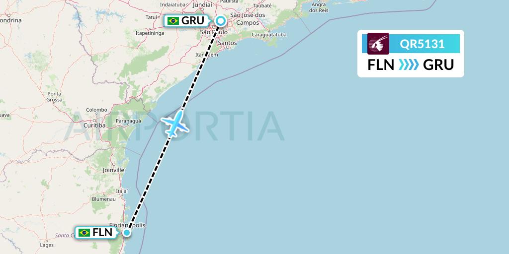 QR5131 Qatar Airways Flight Map: Florianopolis to Sao Paulo