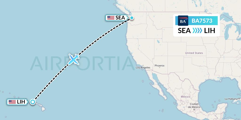 BA7573 British Airways Flight Map: Seattle to Lihue