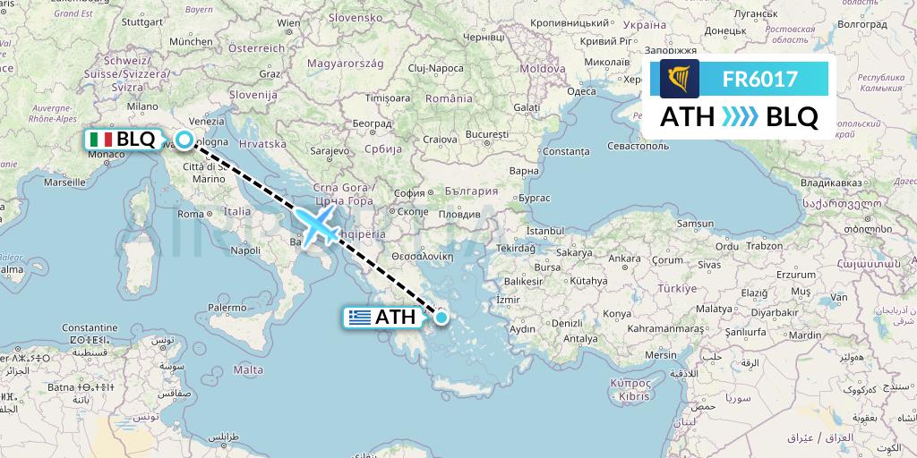 FR6017 Ryanair Flight Map: Athens to Bologna