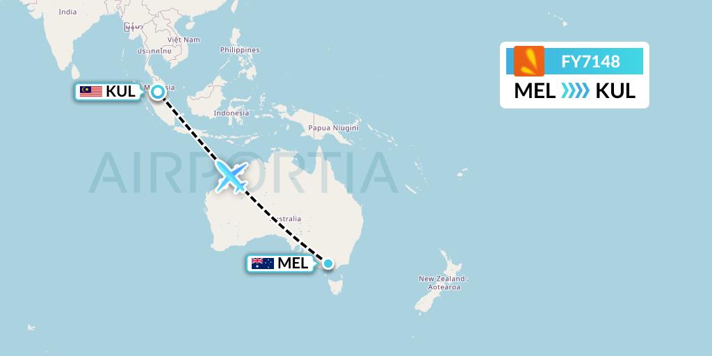 FY7148 Firefly Flight Map: Melbourne to Kuala Lumpur