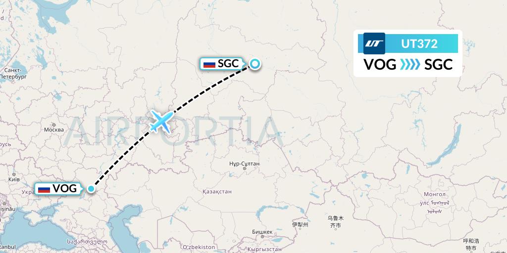 UT372 UTair Flight Map: Volgograd to Surgut