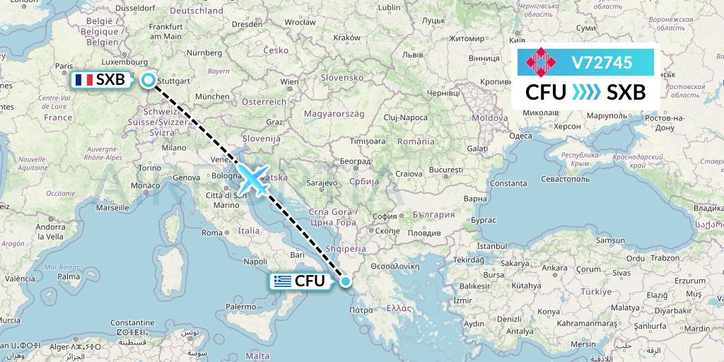 V72745 Volotea Flight Map: Corfu to Strasbourg