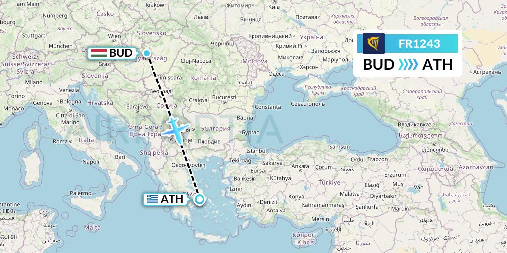 FR1243 Ryanair Flight Map: Budapest to Athens