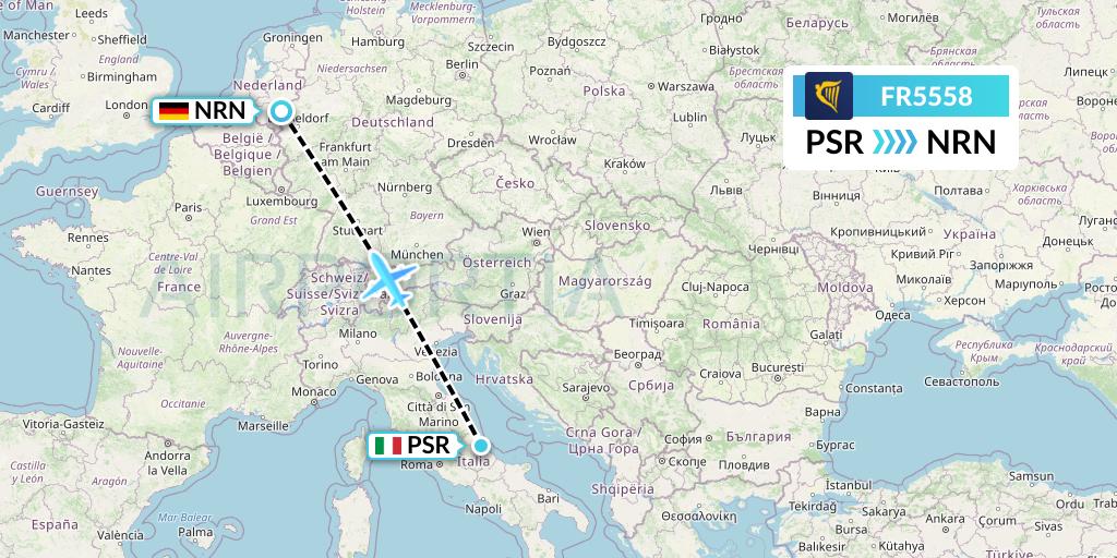 FR5558 Ryanair Flight Map: Pescara to Weeze
