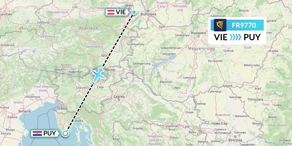 FR9770 Ryanair Flight Map: Vienna to Pula